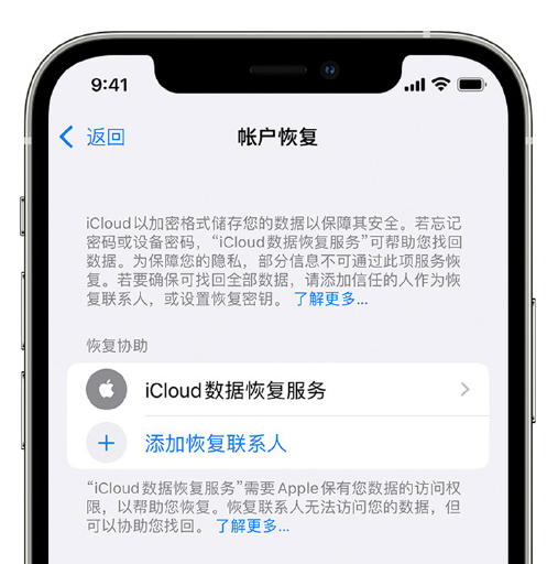 临翔苹果手机维修分享在 iPhone 上设置帐户恢复联系人的方法 